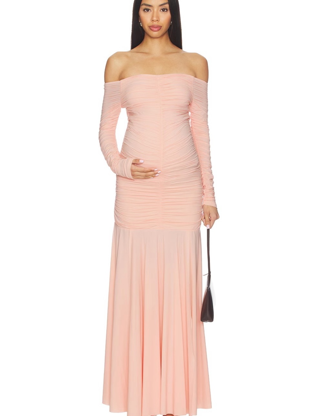 Bumpsuit Airbrush Off The Shoulder Maxi Dress in Dusty Pink - Picture 6 of 8